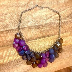 Purple, blue, green “glass” bead necklace